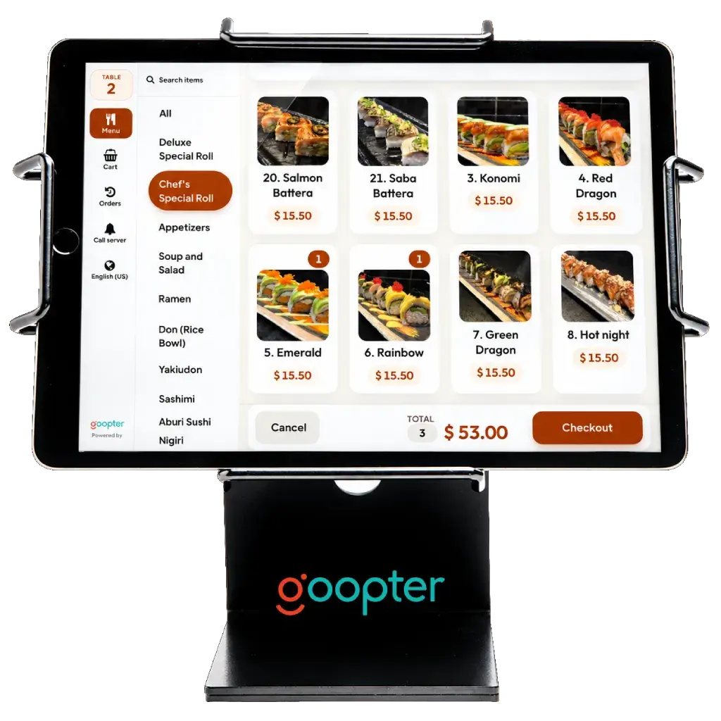Goopter Smart Table-Side Kiosk – ordering at the table